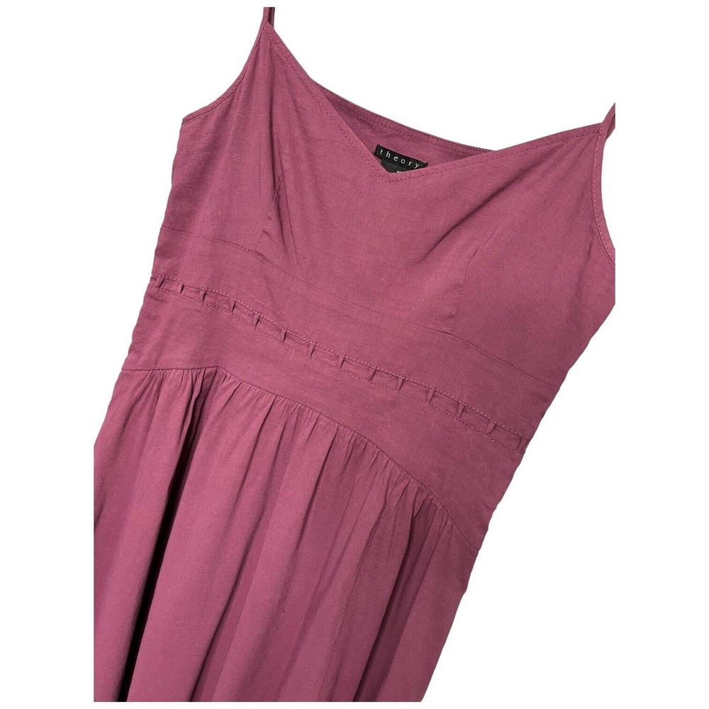 Theory Linen Spaghetti Strap V Neck Fit Flare Lattice Pockets Dress Plum 2 - Picture 2 of 13
